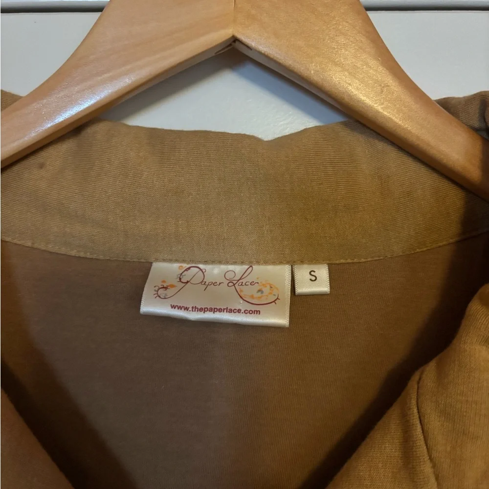 PAPER LACE Tan Coat with Black Floral Embroidery. 100% Cotton. Size Small. - Picture 5 of 7